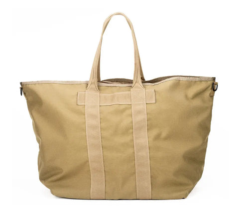 The MIS Super Tote Bag in Coyote Tan is a spacious 40L water-resistant bag with reinforced seams and two sturdy handles, shown standing upright against a white background.