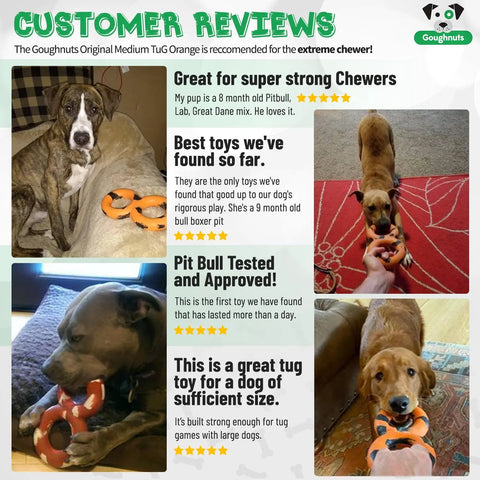 Durable Medium Tug Dog Toy – Interactive Chew Toy for 30-70 lb Dogs | Made in USA Goughnuts 