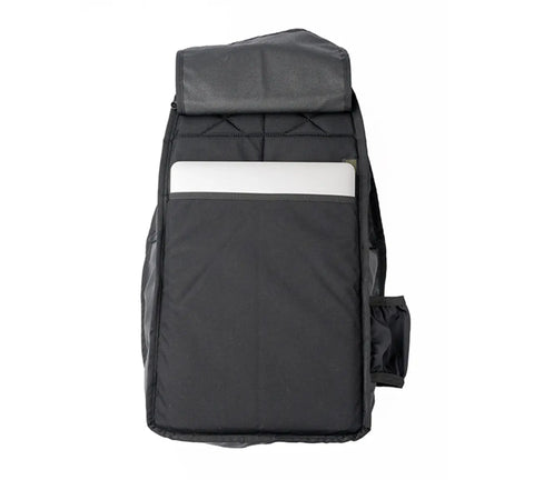 A coyote brown 19L Mesh Backpack by MIS, crafted from durable Cordura Nylon, is shown on a plain white background with the top flap open and a laptop partially visible in its outer pocket.