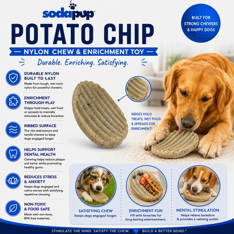 Durable Potato Chip Shaped Nylon Chew & Enrichment Dog Toy – 2-in-1 for Chewers – FDA Compliant | Made in USA by SodaPup SodaPup  Nylon Dog Toys