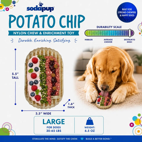 Durable Potato Chip Shaped Nylon Chew & Enrichment Dog Toy – 2-in-1 for Chewers – FDA Compliant | Made in USA by SodaPup SodaPup  Nylon Dog Toys