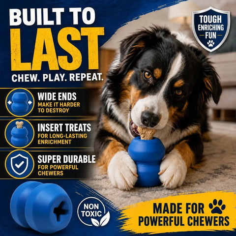 Durable Rubber Dog Chew Toy and Treat Dispenser – Double Trouble – Made in USA SodaPup  Rubber Dog Toys