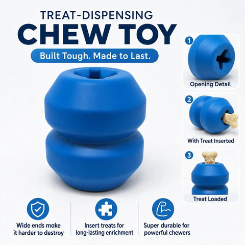 Durable Rubber Dog Chew Toy and Treat Dispenser – Double Trouble – Made in USA SodaPup  Rubber Dog Toys
