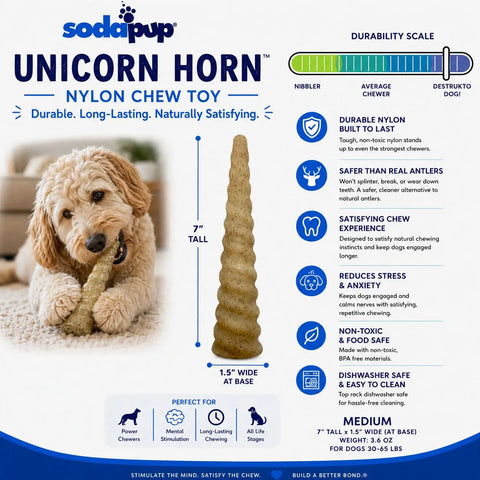 Durable Unicorn Nylon Dog Chew Toy 7 Inch – Safe Super Chewer Toy | Made in USA by SodaPup SodaPup  Nylon Dog Toys