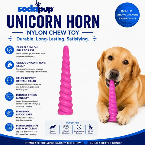 Durable Unicorn Nylon Dog Chew Toy 7 Inch – Safe Super Chewer Toy | Made in USA by SodaPup SodaPup  Nylon Dog Toys
