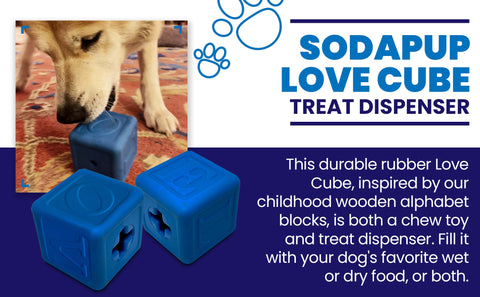SodaPup Durable Rubber Love Cube Dog Chew Toy – Treat Dispenser | Made in USA SodaPup  Rubber Dog Toys