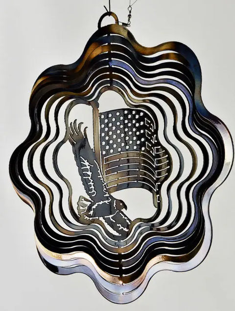 Eagle and American Flag Wind Spinner – Patriotic Outdoor Metal Decor | Made in USA Knights Home Decor  item