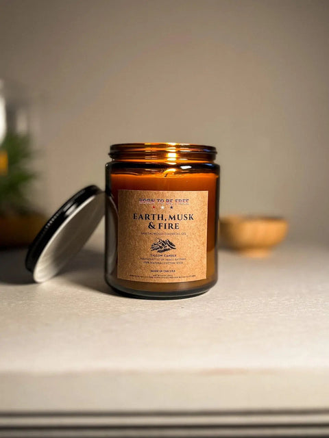 Earth Musk & Fire Tallow Candle 8oz – Hand-Poured Natural Soy Wax Blend | Made in USA Home Fragrance Born to be Free  Candle