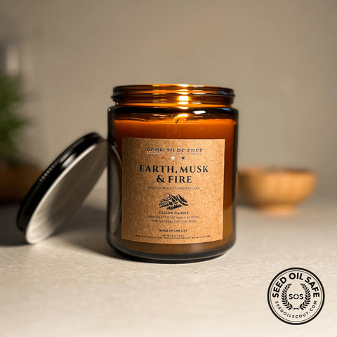 Earth Musk & Fire Tallow Candle 8oz – Hand-Poured Natural Soy Wax Blend | Made in USA Home Fragrance Born to be Free  Candle