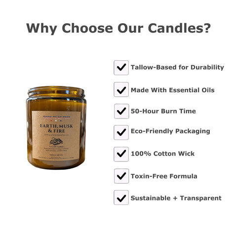 Earth Musk & Fire Tallow Candle 8oz – Hand-Poured Natural Soy Wax Blend | Made in USA Home Fragrance Born to be Free  Candle