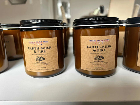Earth Musk & Fire Tallow Candle 8oz – Hand-Poured Natural Soy Wax Blend | Made in USA Home Fragrance Born to be Free  Candle