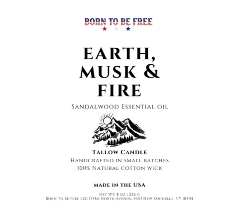 Earth Musk & Fire Tallow Candle Born to be Free  Candle
