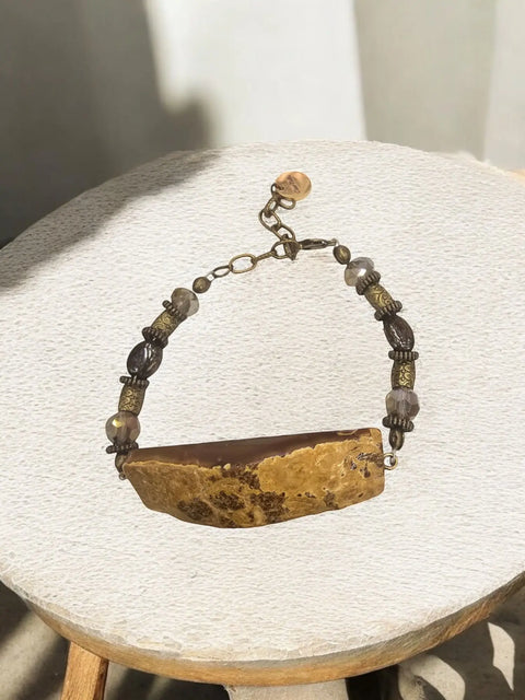 Earthy Brown Agate Stone Bracelet – Adjustable Natural Beads Jewelry | Made in USA Michelle Marie Boutique  Bracelets