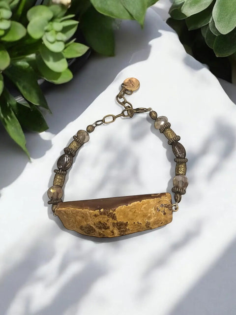 Earthy Brown Agate Stone Bracelet – Adjustable Natural Beads Jewelry | Made in USA Michelle Marie Boutique  Bracelets