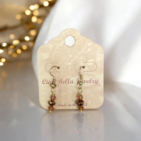 Earthy Elegance: Topaz and Brown Trio Dangle Earrings (Gold Plated) Michelle Marie Boutique  Earrings