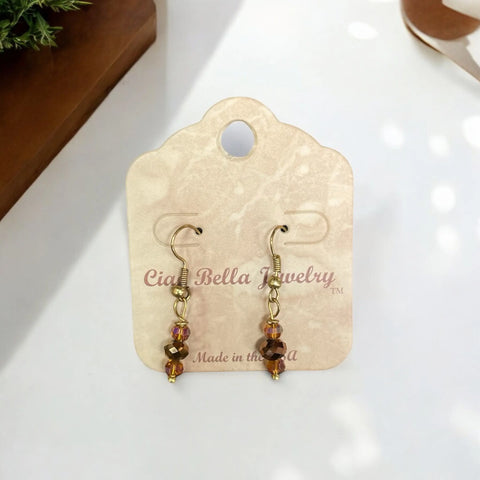 Earthy Elegance: Topaz and Brown Trio Dangle Earrings (Gold Plated) Michelle Marie Boutique  Earrings