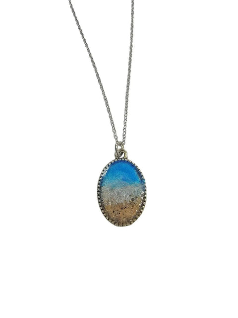 East Coast Beach Sand Oval Pendant Necklace – 0.75 Inch – Stainless Steel Chain 16 Inch | Made in USA Michelle Marie Boutique  Necklace