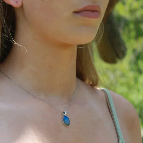 East Coast Beach Sand Oval Pendant Necklace – 0.75 Inch – Stainless Steel Chain 16 Inch | Made in USA Michelle Marie Boutique  Necklace