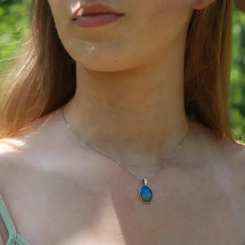 East Coast Beach Sand Oval Pendant Necklace – 0.75 Inch – Stainless Steel Chain 16 Inch | Made in USA Michelle Marie Boutique  Necklace