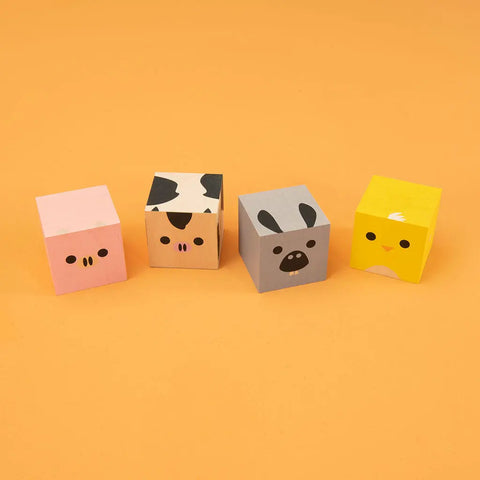 Eco-Friendly Farm Animal Playset – 1.75 Inch Wooden Blocks with Barn & Fence | Made in USA by Uncle Goose Uncle Goose  Cubelings