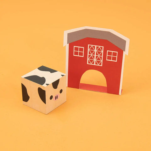 Eco-Friendly Farm Animal Playset – 1.75 Inch Wooden Blocks with Barn & Fence | Made in USA by Uncle Goose Uncle Goose  Cubelings