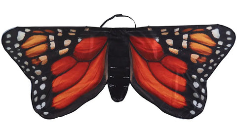Kids Butterfly Wings by Spiritex | Sustainable Apparel feature vibrant orange, black, and white patterns, crafted from recycled PET. These wearable wings for kids are shown flat against a white background.