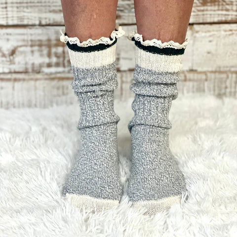 Eco-Friendly Striped Crew Socks – Recycled Cotton Lace Trim | Made in USA Catherine Cole  lace slouch socks