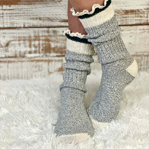 Eco-Friendly Striped Crew Socks – Recycled Cotton Lace Trim | Made in USA Catherine Cole  lace slouch socks