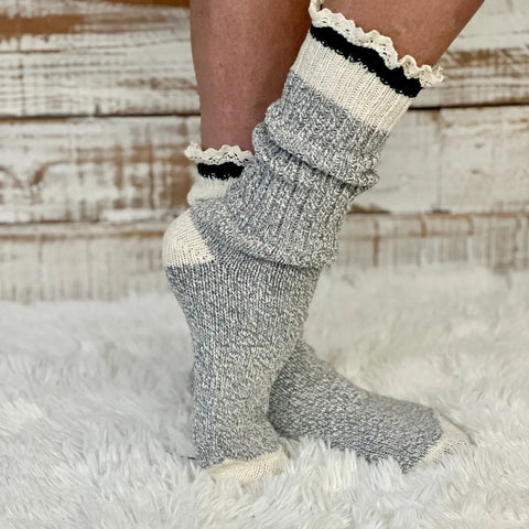 Eco-Friendly Striped Crew Socks – Recycled Cotton Lace Trim | Made in USA Catherine Cole  lace slouch socks