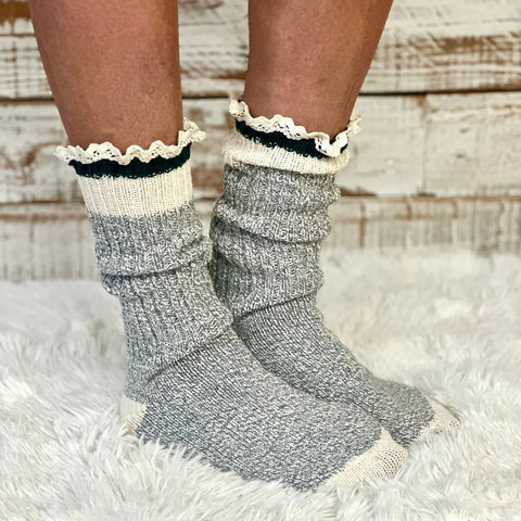 Eco-Friendly Striped Crew Socks – Recycled Cotton Lace Trim | Made in USA Catherine Cole  lace slouch socks