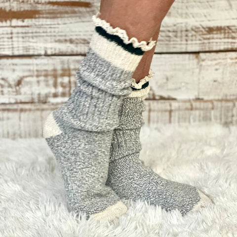 Eco-Friendly Striped Crew Socks – Recycled Cotton Lace Trim | Made in USA Catherine Cole  lace slouch socks
