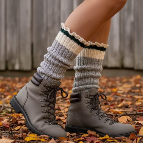 Eco-Friendly Striped Crew Socks – Recycled Cotton Lace Trim | Made in USA Catherine Cole  lace slouch socks