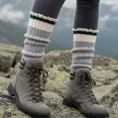 Eco-Friendly Striped Crew Socks – Recycled Cotton Lace Trim | Made in USA Catherine Cole  lace slouch socks