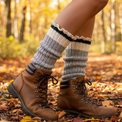 Eco-Friendly Striped Crew Socks – Recycled Cotton Lace Trim | Made in USA Catherine Cole  lace slouch socks