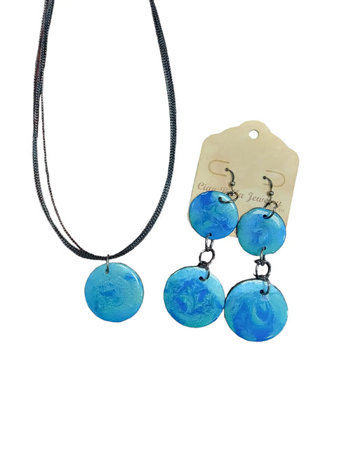 Eco-Friendly Upcycled Vinyl Record Resin Jewelry Set – Earrings and Adjustable Necklace | Made in USA Michelle Marie Boutique  Jewelry Set