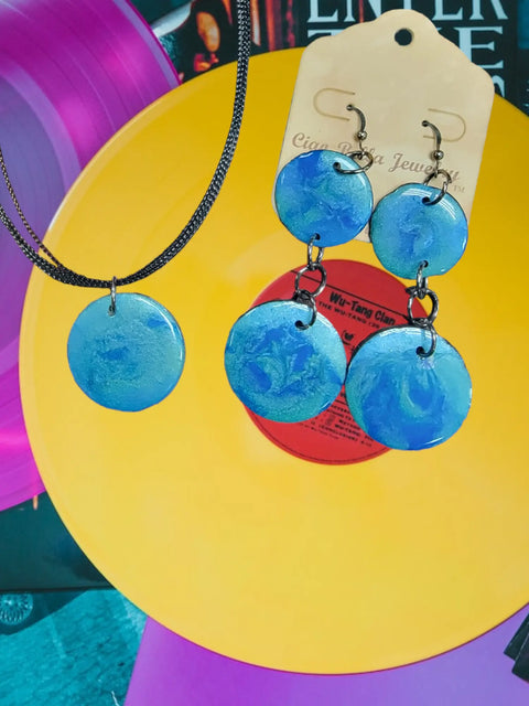 Eco-Friendly Upcycled Vinyl Record Resin Jewelry Set – Earrings and Adjustable Necklace | Made in USA Michelle Marie Boutique  Jewelry Set