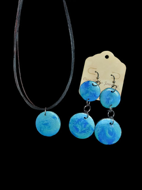 Eco-Friendly Upcycled Vinyl Record Resin Jewelry Set – Earrings and Adjustable Necklace | Made in USA Michelle Marie Boutique  Jewelry Set