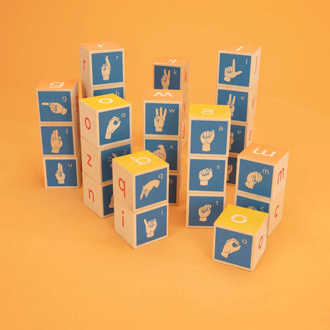 Educational American Sign Language Blocks for Kids 28-Piece Set – 1.75 Inch Basswood Cubes | Uncle Goose Made in USA Uncle Goose  Abilities
