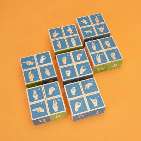 Educational American Sign Language Blocks for Kids 28-Piece Set – 1.75 Inch Basswood Cubes | Uncle Goose Made in USA Uncle Goose  Abilities