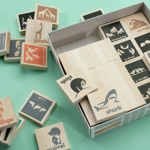 Educational Animal Collective Nouns Flash Cards – 64 Wooden Chips 1.75 Inch – Uncle Goose | Made in USA Uncle Goose  Educational Chips