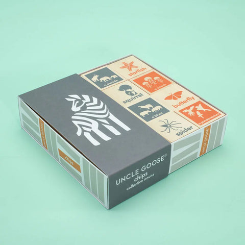 Educational Animal Collective Nouns Flash Cards – 64 Wooden Chips 1.75 Inch – Uncle Goose | Made in USA Uncle Goose  Educational Chips