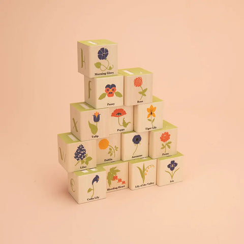 Educational Flower Wooden Blocks Set – 14 Pieces 1.75 Inch Cubes – Reading Toy | Made in USA Uncle Goose  Sentiments