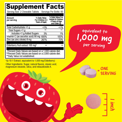 Elderberry Immune Support Chewable Vitamins for Kids – Vitamin C and Zinc Blend – 120 Count | Made in USA VitaWorks  Chewable
