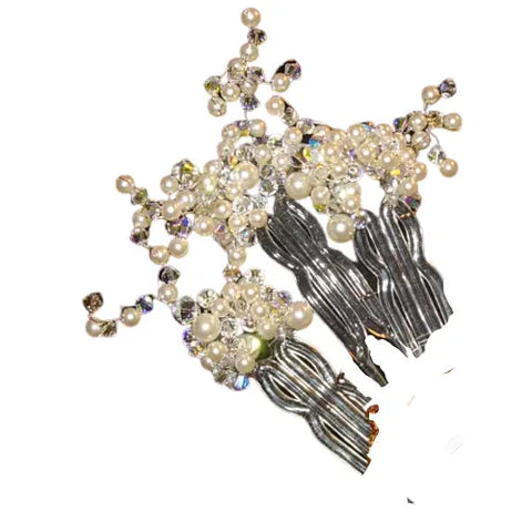 Elegant Bridal Hair Pins Set of 3 – Pearl and Austrian Crystal Accents – Silver Wire Comb | Made in USA Michelle Marie Boutique  Hair combs