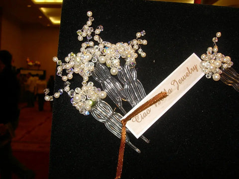 Elegant Bridal Hair Pins Set of 3 – Pearl and Austrian Crystal Accents – Silver Wire Comb | Made in USA Michelle Marie Boutique  Hair combs