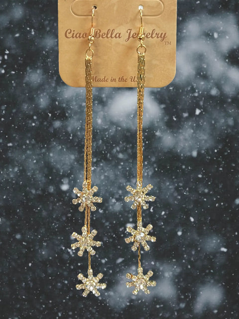 Elegant Crystal Snowflake Dangle Earrings – Winter Jewelry Accessory – Gold or Silver | Made in USA Michelle Marie Boutique  Earrings