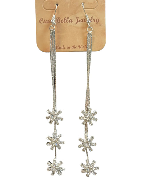 Elegant Crystal Snowflake Dangle Earrings – Winter Jewelry Accessory – Gold or Silver | Made in USA Michelle Marie Boutique  Earrings
