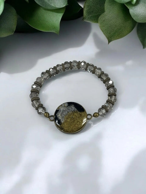 Elegant Gray Crystal Bracelet With Resin Centerpiece | a Timeless Accessory Michelle Marie Boutique  Bracelets