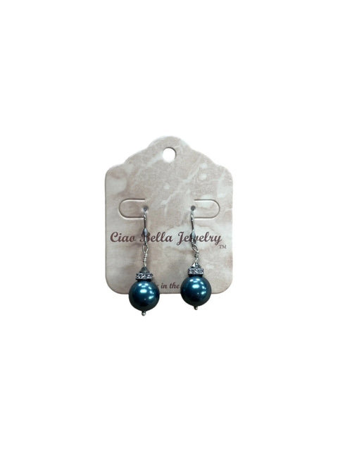 Elegant Round Austrian Crystal Pearl Drop Earrings – Lightweight Design – Dark Pink & Black-Gray Options | Made in USA Michelle Marie Boutique  Earrings