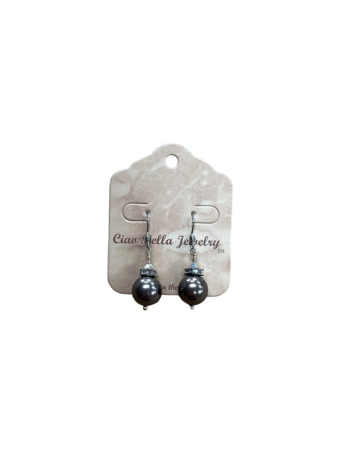 Elegant Round Austrian Crystal Pearl Drop Earrings – Lightweight Design – Dark Pink & Black-Gray Options | Made in USA Michelle Marie Boutique  Earrings